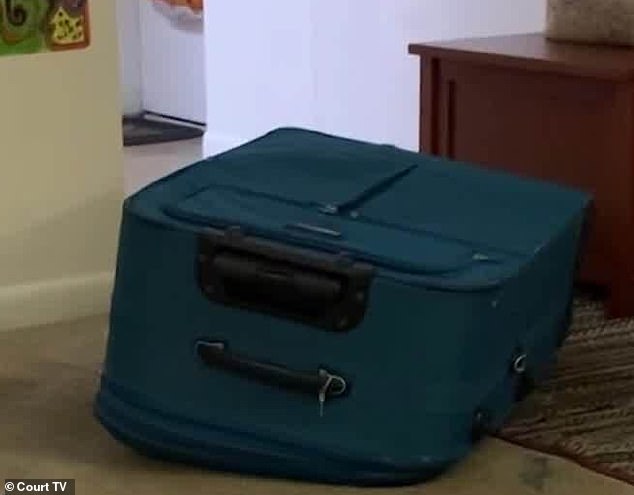 Convicted killer recorded two clips of herself laughing and taunting Torres as he begged for help in suitcase (pictured), prosecutor's evidence revealed