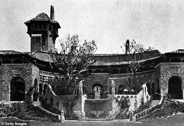 The exterior of Mar-a-Lago, overlooking the lake, is designed to be curved with two staircases