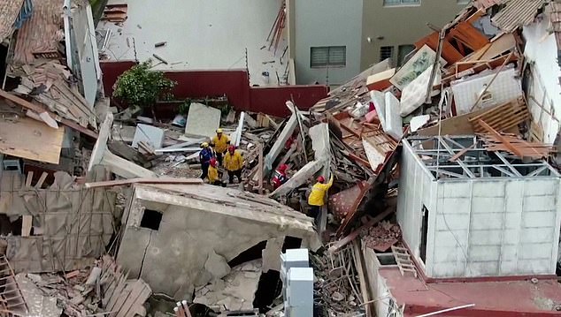 Rescue teams are searching the rubble for people who are probably still trapped