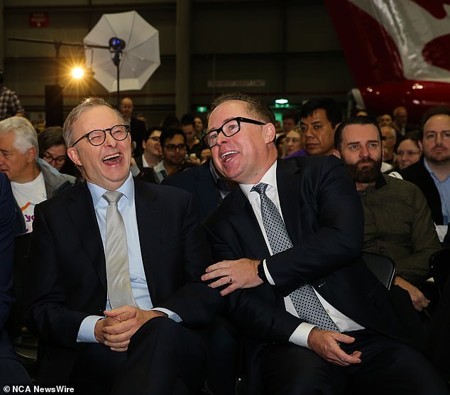 Mr Butler also defended the Prime Minister (left) after his relationship with former Qantas boss Alan Joyce (right) was questioned