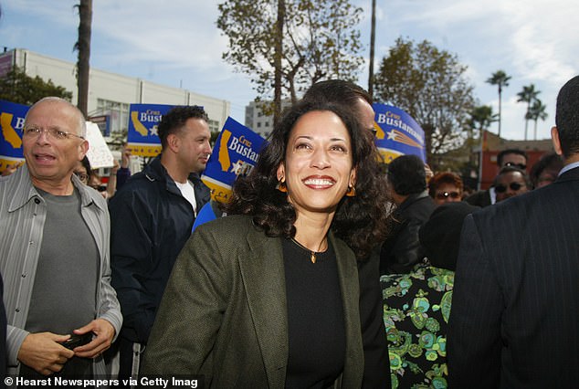 Kamala Harris meets with supporters in front of the 24th Street BART station while on the campaign trail