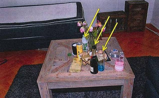 Police found traces of flunitrazepam – Rohypnol – on the juice and champagne bottles and glass in the woman's flat