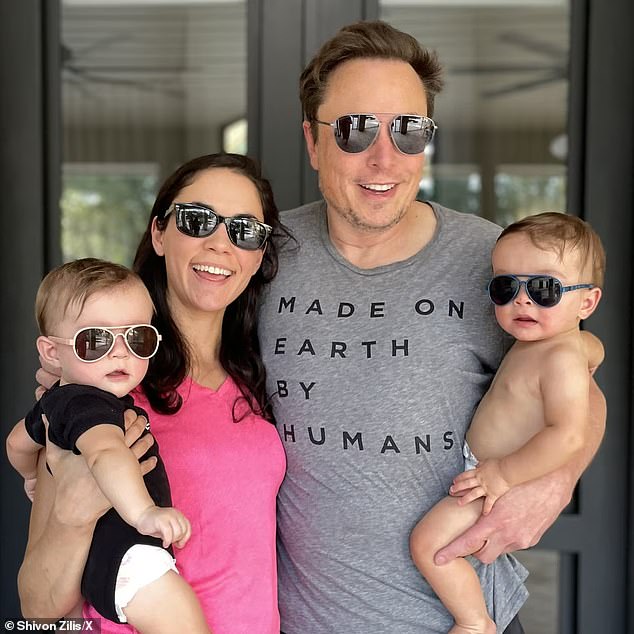 Musk shares three children, including twins, with Shivon Zilis, an executive at Musk's brain technology start-up Neuralink, (pictured together) who has already agreed to live in the Austin compound