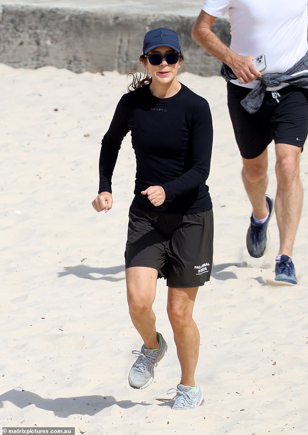 At one point, she was spotted jogging through the sand with a friend while pulling her brunette locks back into a ponytail