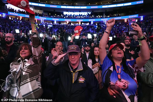 Participants cheer during a campaign rally for Republican presidential candidate, former President Donald Trump, at Madison Square Garden, Sunday, Oct. 27, 2024, in New York