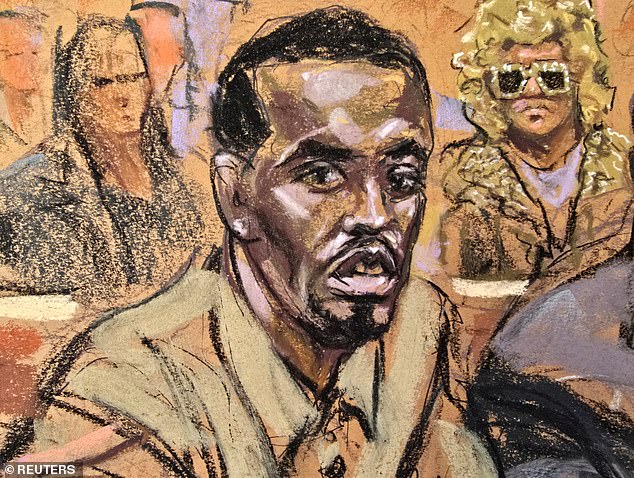 Court artist drawing of Sean Combs in Manhattan federal court. His criminal trial is scheduled for May 2025