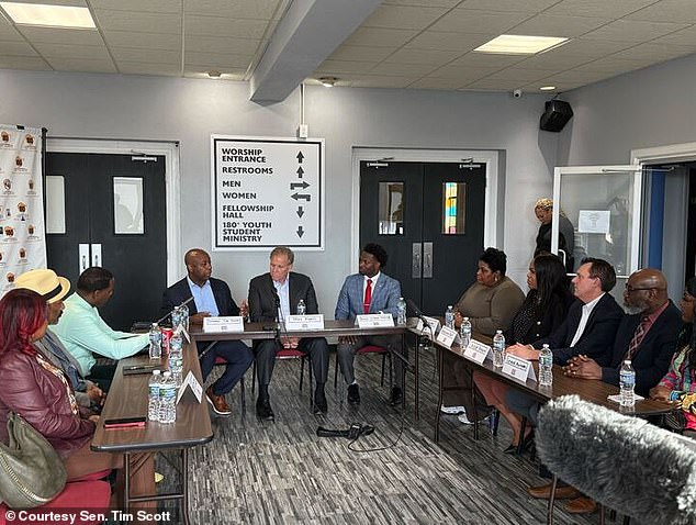 Tim Scott on the campaign trail with Mike Rogers, who is running for U.S. Senator from Michigan. He participated in a roundtable with black faith leaders in Detroit to discuss hope and opportunity