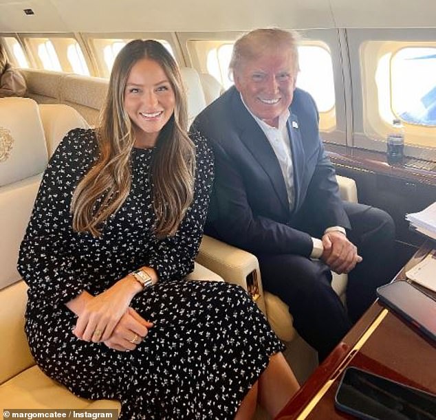 Margo Martin and Donald Trump aboard the Trump Organization's Boeing 757, dubbed Trump Force One