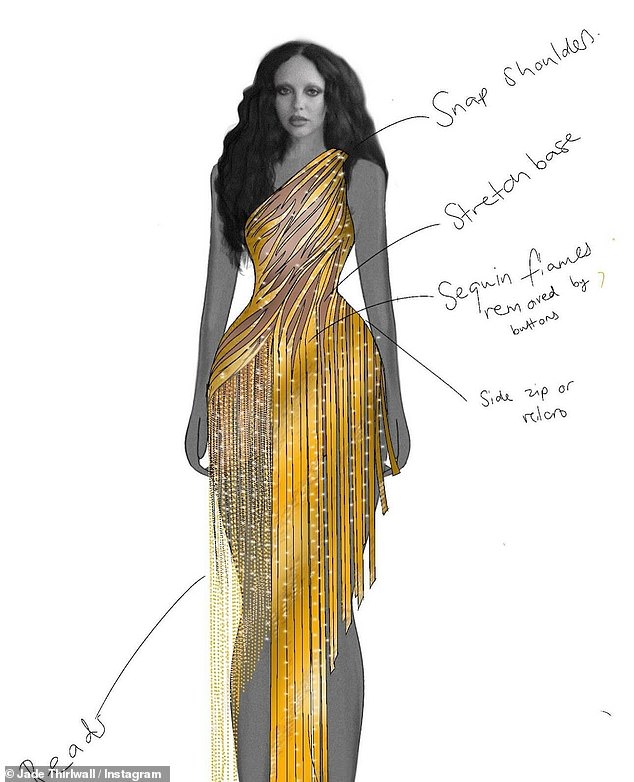 A mock-up of her glam ensemble was also shared by the star