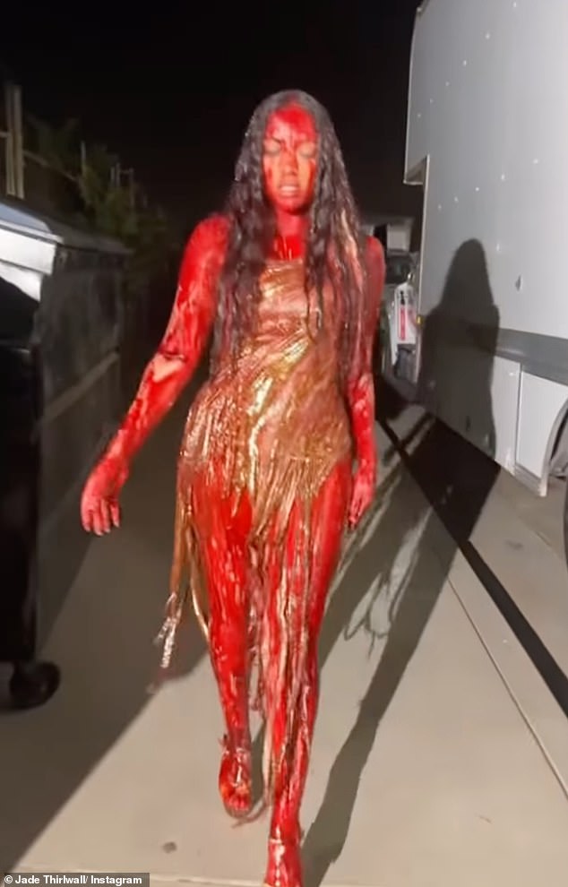 Earlier today she shared a fun clip from the music video for her new single Fantasy, in which she looked completely unrecognizable in a blood-splattered outfit.