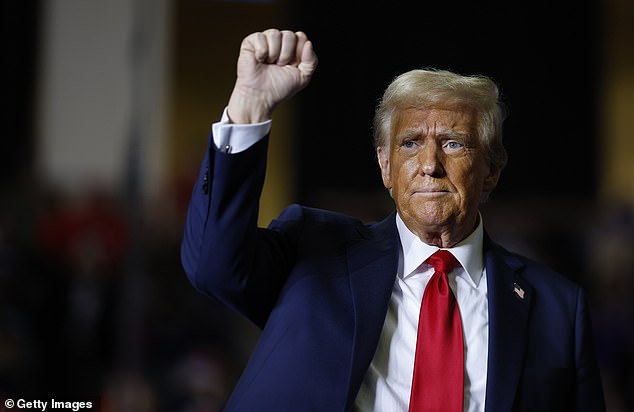 Donald Trump gestures during a campaign rally in Allentown, Pennsylvania, on October 29