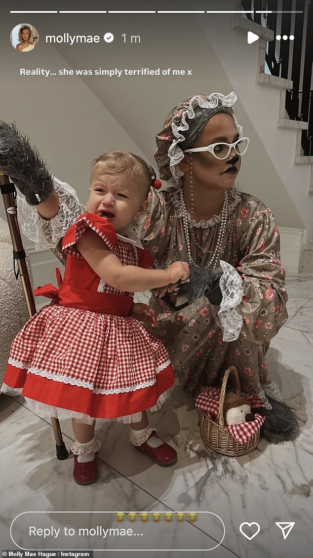 In another post, Molly-Mae joked that Bambi was 'absolutely terrified' of her Grandma Wolf costume