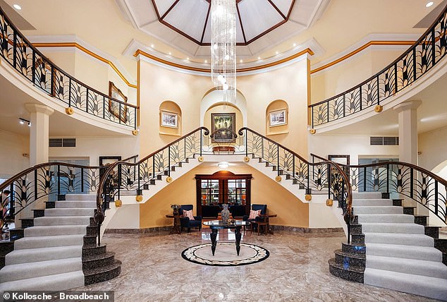 Built in the 1980s, it was once the most expensive property ever built on the Gold Coast, The Courier Mail reported on Wednesday. In the photo: the entrance and the large double staircase