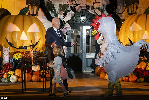 The president is surprised by a large chicken