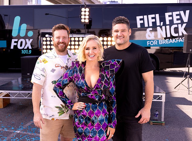 The radio show Fifi, Fev and Nick (presenters pictured) invited the boy to be part of their Underdogs basketball team, featuring children who have missed the sport due to bullying.