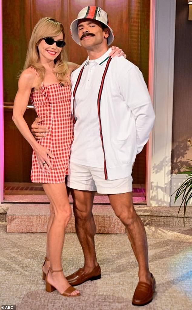 Power couple Kelly Ripa and Mark Consuelos channel Taylor Swift and Travis Kelce's 2024 US Open look for this year's Halloween episode of LIVE With Kelly and Mark, airing Thursday