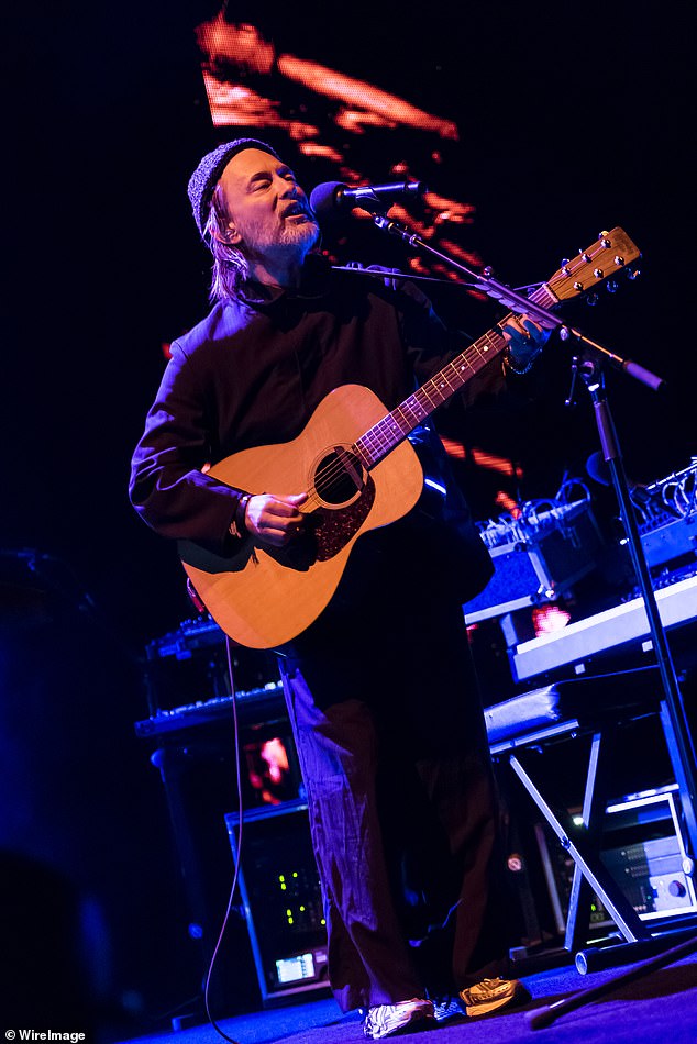 The Radiohead singer, 56, took to the stage at the Sidney Myer Music Bowl for a solo performance (pictured) but got into a tense conversation with a concertgoer during the encore.