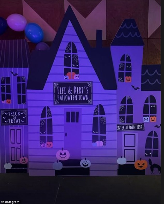 To ensure her daughters had a terrible time, this star splurged on personalized haunted house decor for the party, as well as an abundance of balloons