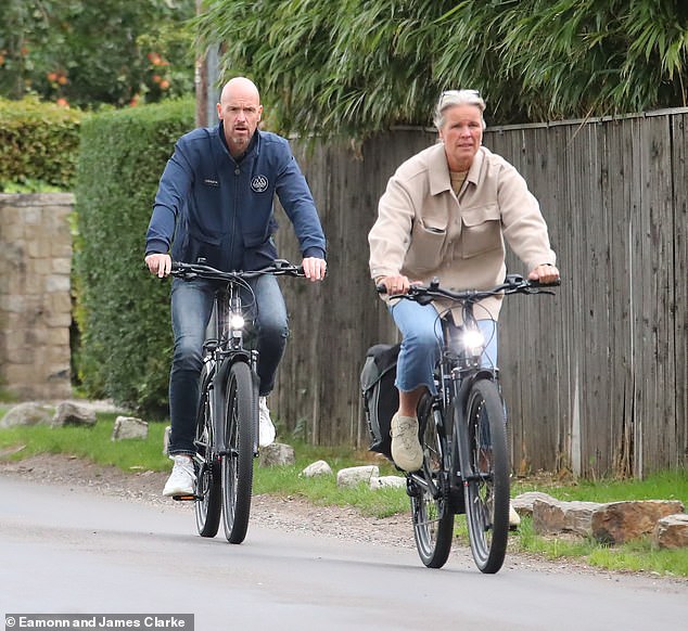 Ten Hag cycles with wife Bianca in Cheshire in happier times - in September 2022