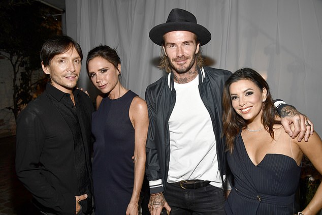 Longoria (right) pictured with David and wife Victoria, who he recently claimed have rarely strayed from eating grilled fish and steamed vegetables during their marriage