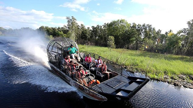 The boat crashed near Sweets Lagoon in the Bynoe region of the Northern Territory on May 10, 2023. File image of an airboat ride through the Top End Safari Camp