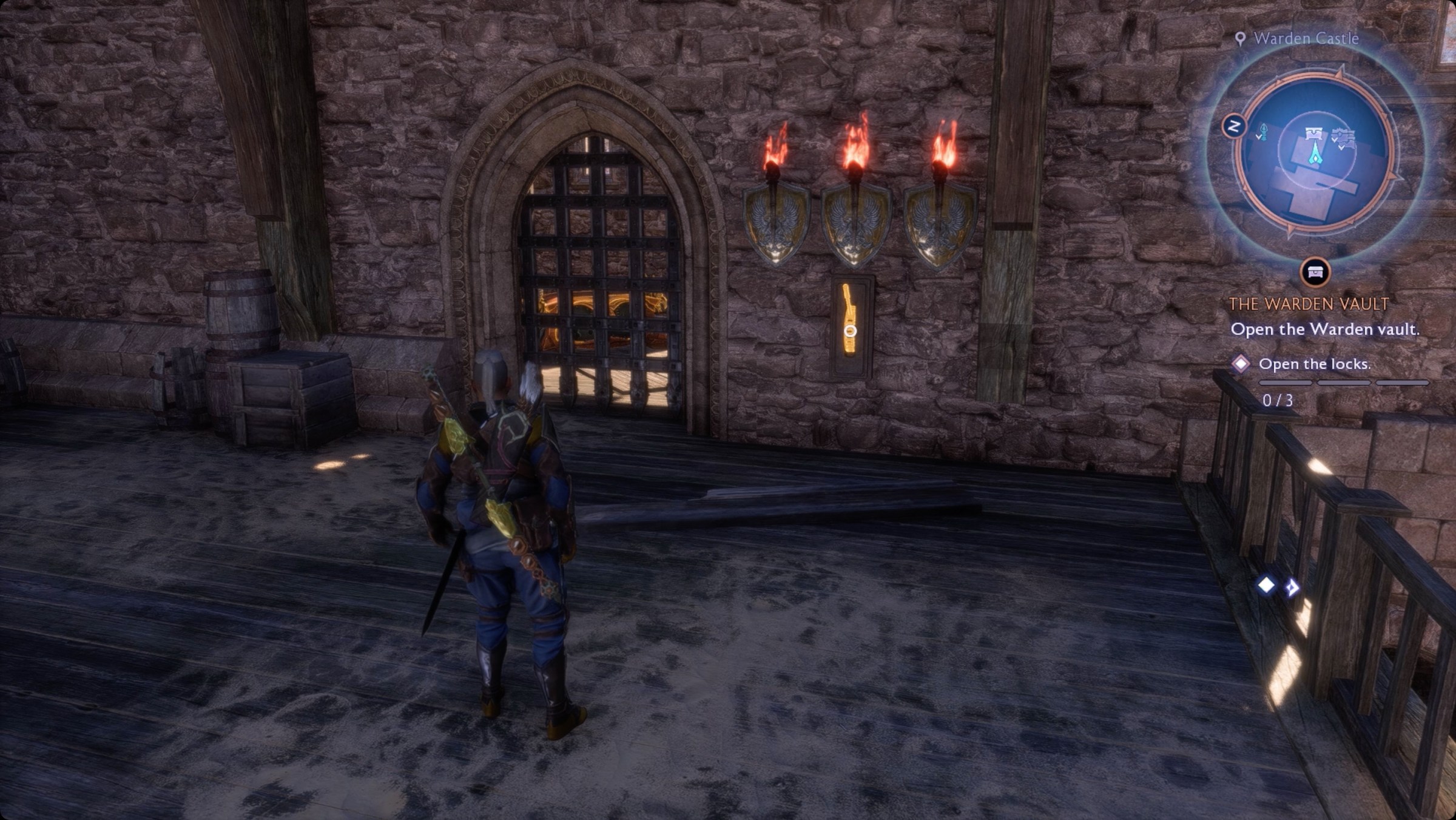 Rook stands at a gate during the Warden Vault in Dragon Age the Veilguard