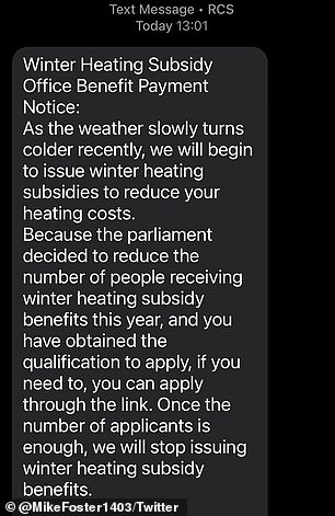 Smishing scam: Fraudsters offering fake winter heating subsidies