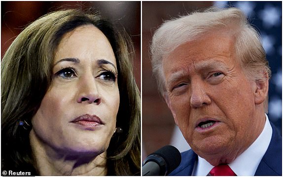 FILE PHOTO: US Vice President Kamala Harris in Milwaukee, Wisconsin, USA August 20, 2024 and former US President Donald Trump in Bedminster, New Jersey, USA, August 15, 2024 are seen in a combination of file photos. REUTERS/Marco Bello, Jeenah Moon/File Photo