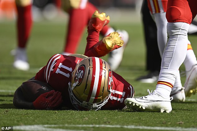 San Francisco 49ers wide receiver Brandon Aiyuk suffered a gruesome leg injury on Sunday