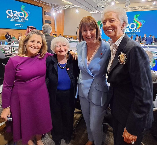 Chancellor Rachel Reeves with, from left to right, Canadian Finance Minister Chrystia Freeland, US Treasury Secretary Janet Yellen and ECB President Christine Lagarde