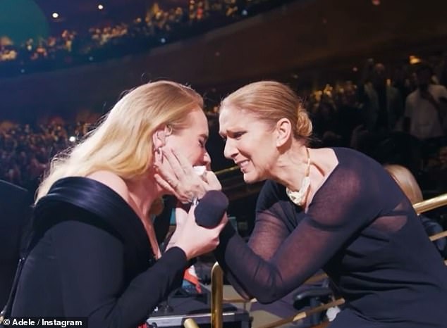 Adele gets emotional after having the honor of performing for Celine Dion during her Las Vegas residency at the Colosseum at Caesars Palace