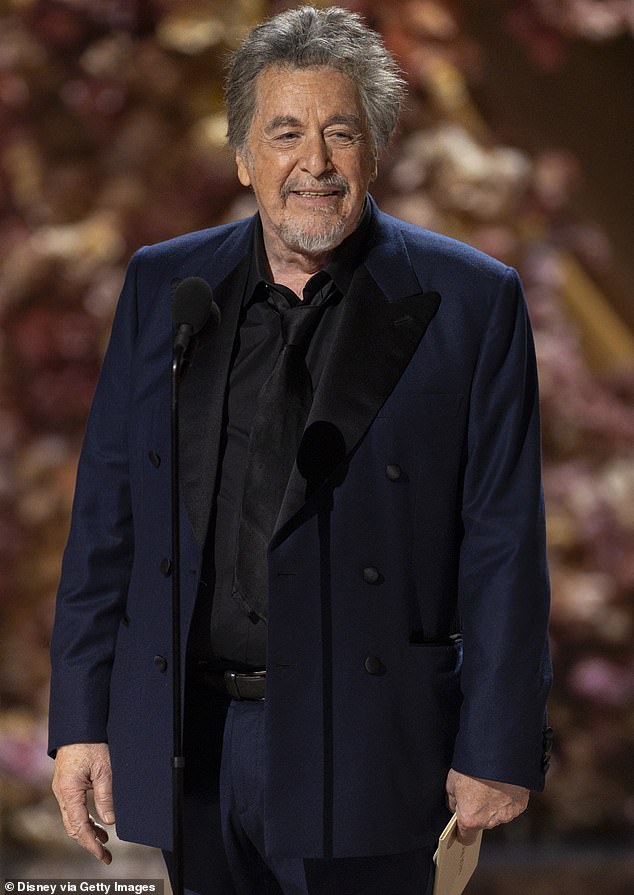 Al Pacino says his one-year-old son Roman is “learning new things” and “coming into the world a little more” as he gets older; pictured at the Oscars in March