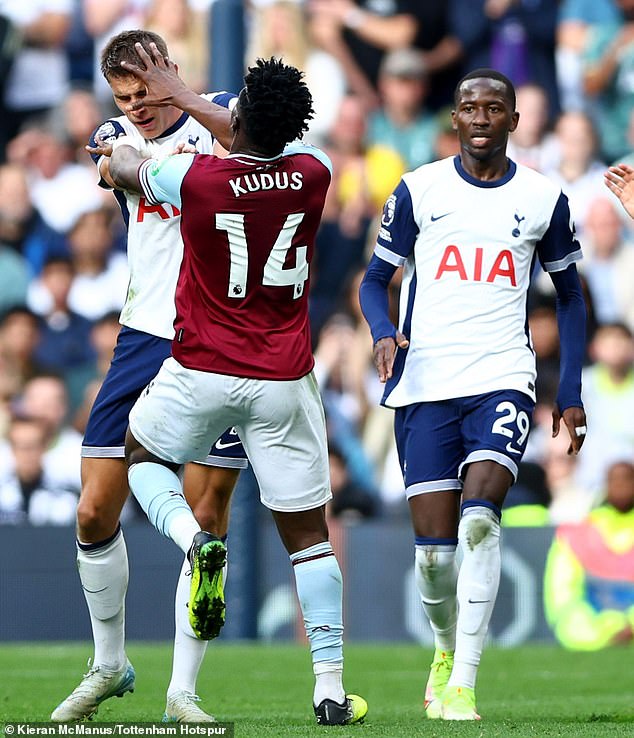 Ally McCoist bizarrely claims Mohammed Kudus should not have been sent off against Tottenham - despite the West Ham star appearing to SLAP Micky van de Ven in the face