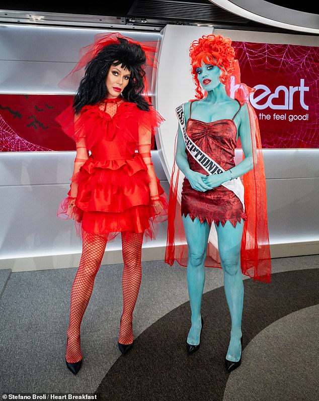 Amanda Holden, 50, and Ashley Roberts, 40, turned heads as they got into the Halloween spirit as they presented from the Heart FM studios on Friday