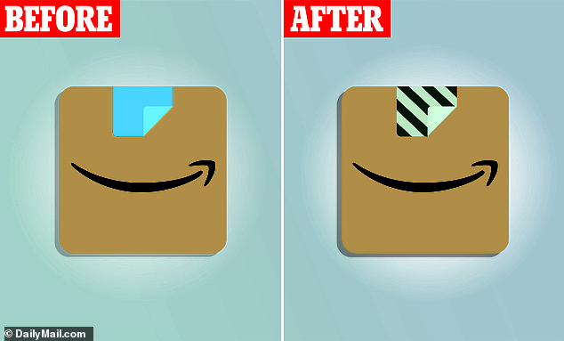 The new Amazon logo has replaced the blue tape with light and dark green stripes