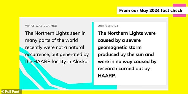 In May, and again on October 15, Full Fact posted an online update debunking the suggestion that the Northern Lights are caused by HAARP.