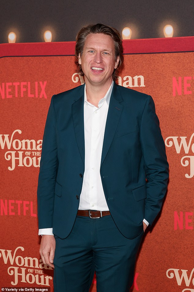 Pete Holmes, who appears in the film as a character named Terry, was dressed in a teal suit worn over a simple white shirt.