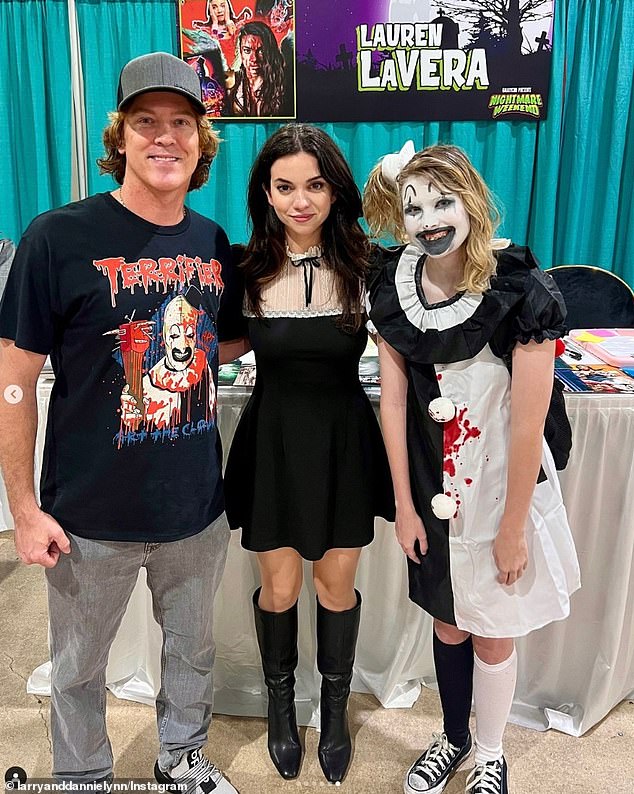 Anna Nicole Smith's daughter Dannielynn Birkhead posed in a Terrifier Halloween costume in fun new photos this week - pictured with dad Larry and franchise star Lauren Lavera