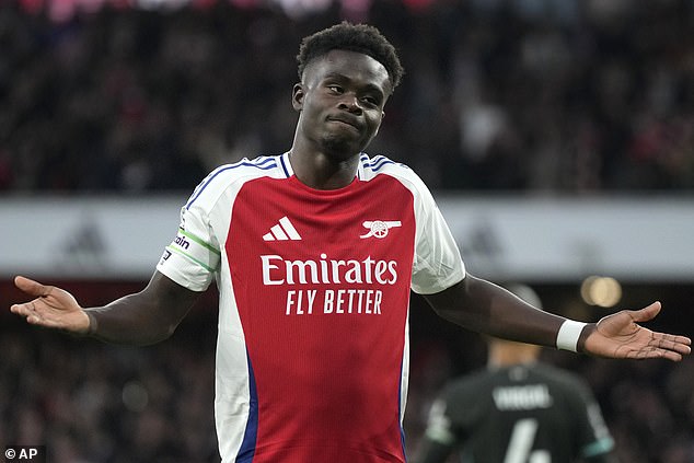 Bukayo Saka opened the scoring inside nine minutes as he returned to action for Arsenal