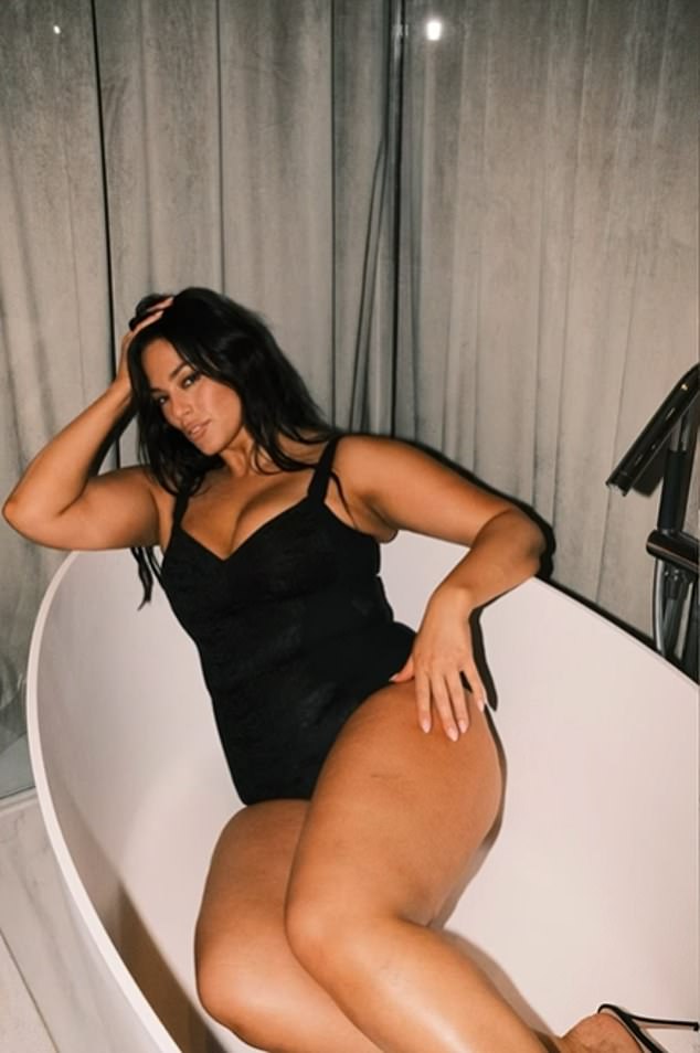 Ashley Graham showed off her stunning assets this weekend as she shared a behind-the-scenes video of herself posing for a bath photoshoot