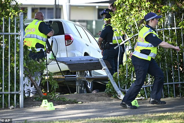 An 11-year-old boy has died after a car hit a table where five children were sitting at a school