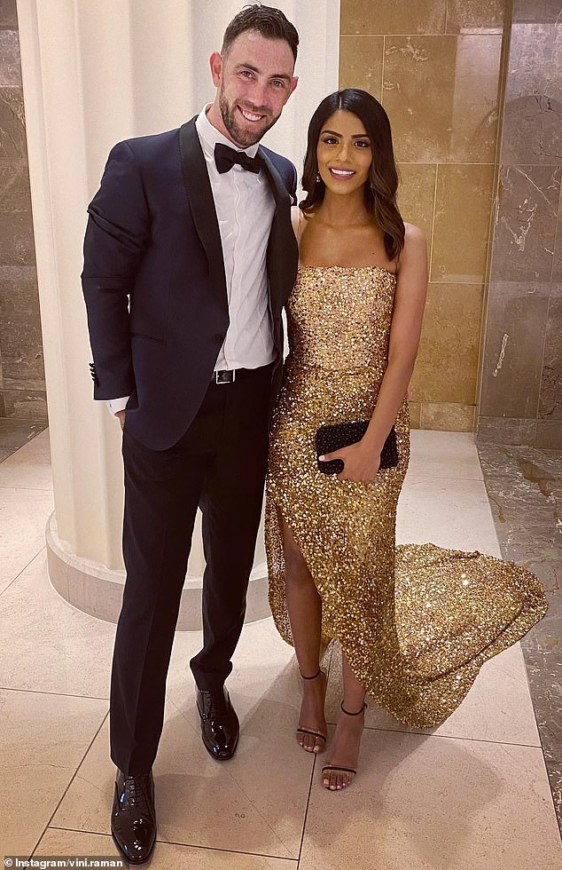 Australian cricketer Glenn Maxwell has strongly denied he has an alcohol problem - and wants the story to change (pictured, with wife Vini)