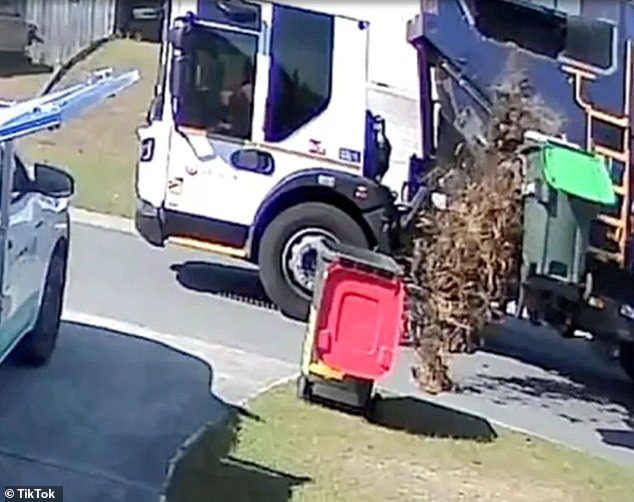 A Brisbane man watched as a garbage truck dumped the contents of his green waste bin across the street in September