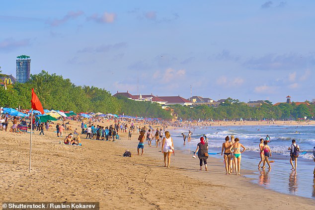 The Brisbane woman was found submerged in a bath early on Sunday morning by a cleaner at the hotel in Kuta, a popular area with Australian travelers (pictured)