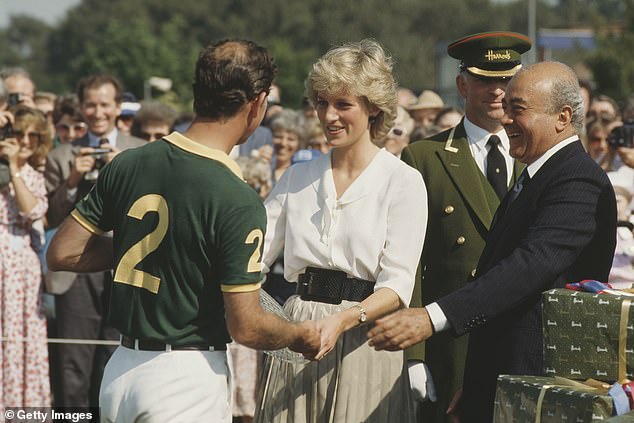 Fayed, who was known to prowl the corridors of Harrods looking for attractive young women to work in his top floor office, ruthlessly courted and made contact with senior members of the British Royal Family (pictured with the then Princess of Wales and his wife, Princess Diana who later died in a car accident with Fayed's son Dodi in Paris)