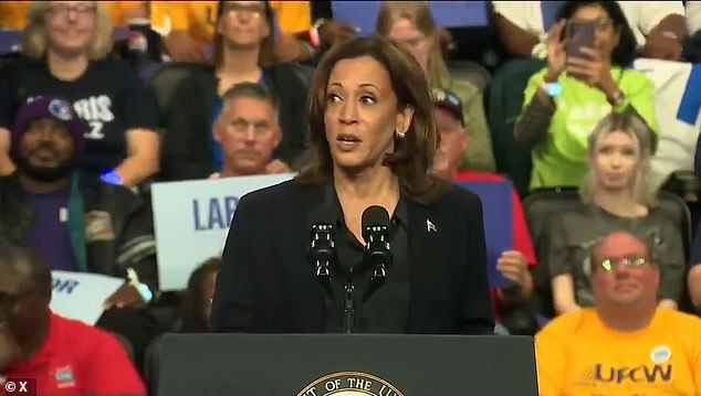 Kamala Harris kept repeating the same phrase after her teleprompter appeared to malfunction in an embarrassing blunder at her last meeting