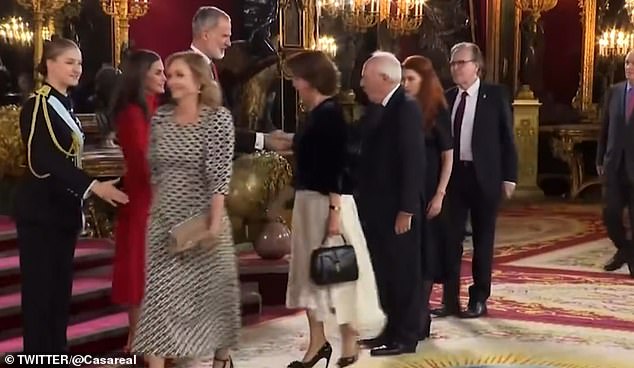 This is the awkward moment when Princess Leonor of Spain appeared to be ignored by several dignitaries during a reception for Spain's National Day on Saturday