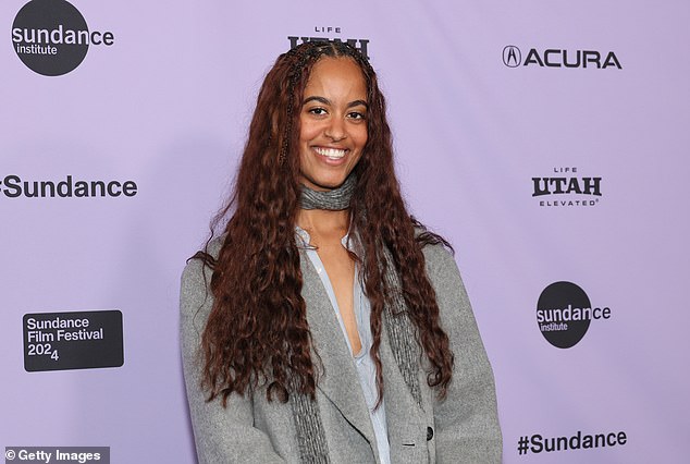 Malia Obama, 26, used the pseudonym Malia Ann when she made her directorial debut at the Sundance Film Festival earlier this year. She is pictured at the Sundance premiere of her film The Heart on January 18, 2024 in Park City, Utah