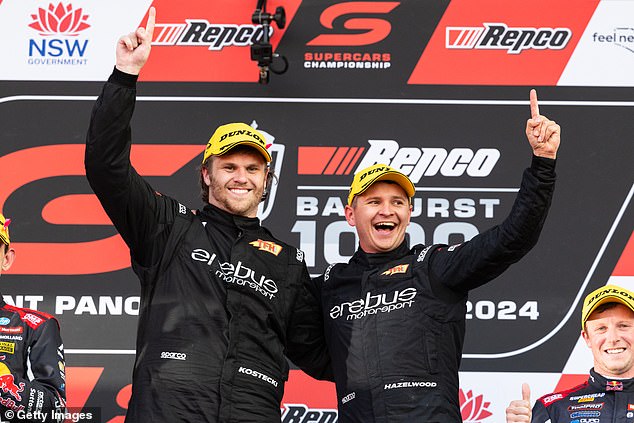 Bathurst 1000 winner Brodie Kostecki (pictured left with co-driver Todd Hazelwood) revealed one of his Erebus crew was attacked and hospitalized while celebrating Sunday's victory