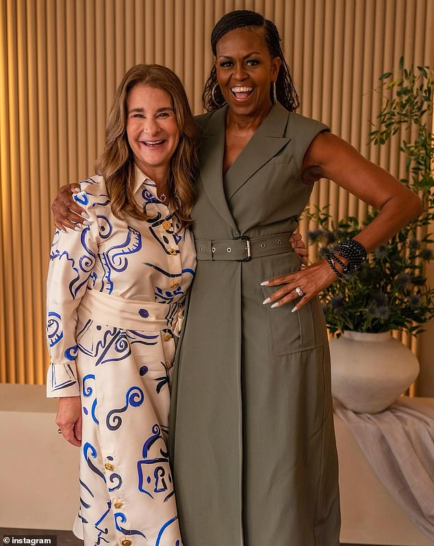 Melinda French Gates' (pictured with Michelle Obama) divorce from Bill Gates and their shared charities has led her to speak out on political issues such as abortion and support Kamala Harris for president